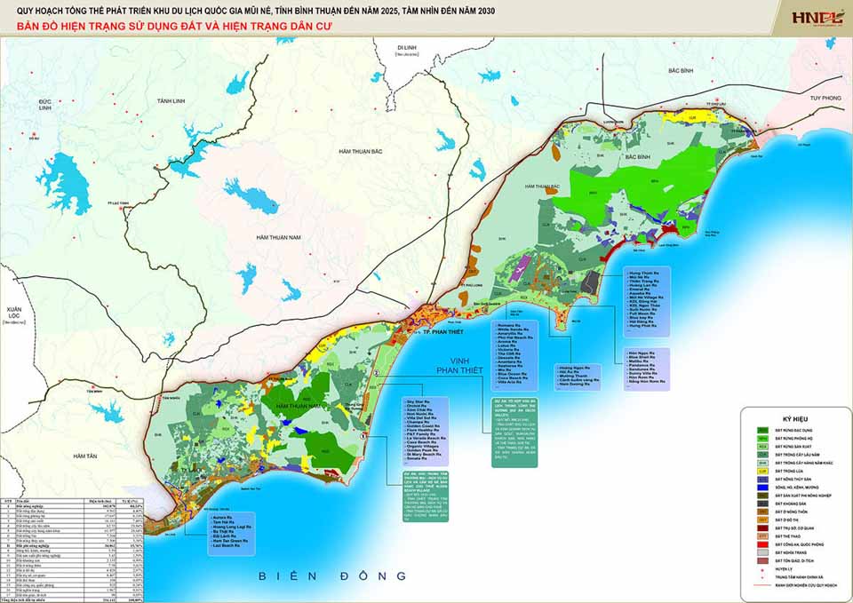 Bản đồ hiện trạng sử dụng đất và dân cư quy hoạch Mũi Né